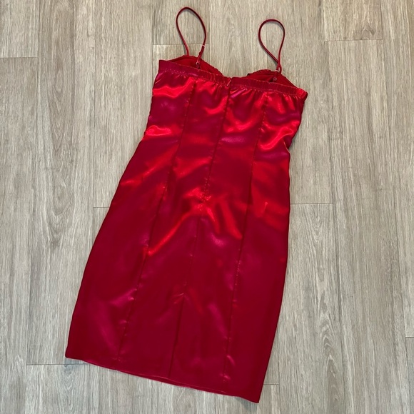 Y2K Vintage Burgundy Red Satin Bow Knee Length Evening Dress Size 11 - Picture 8 of 9